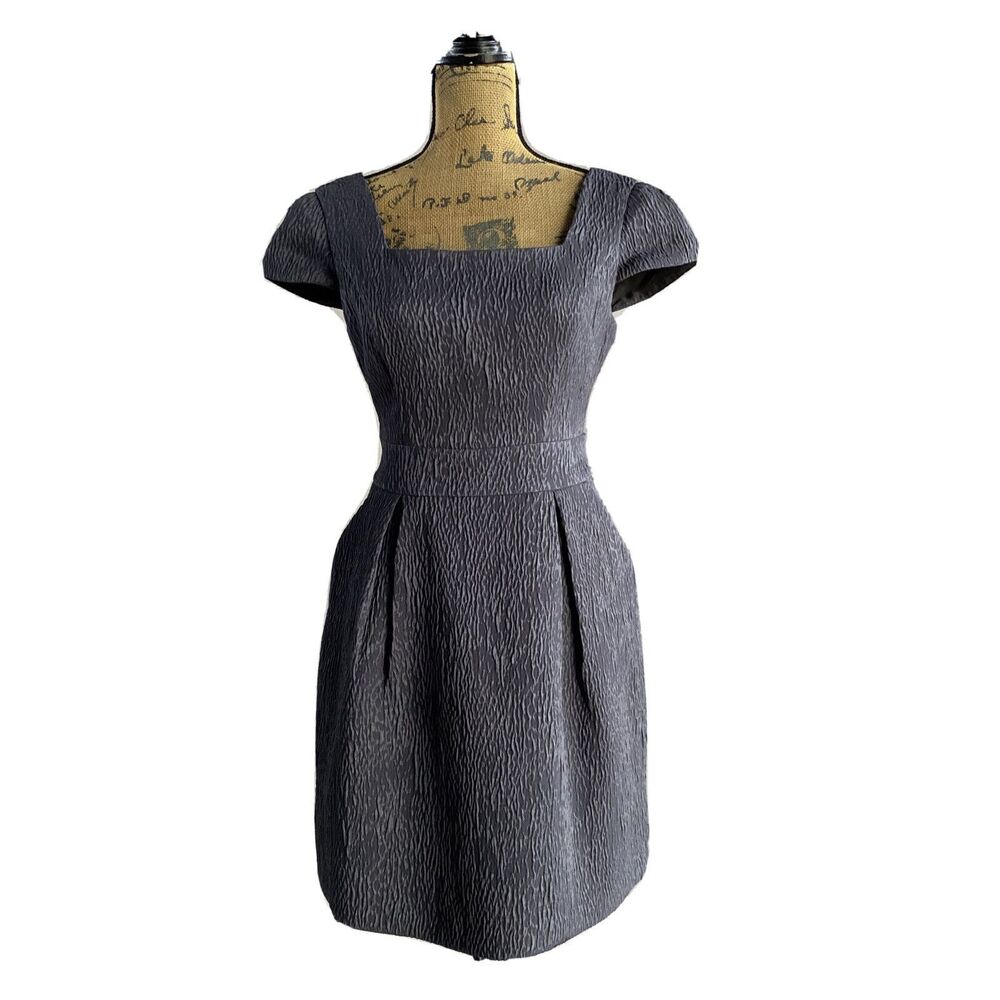 BCBGeneration Dress 6 Lead Gray Cap Sl Square Neck Pleat Pocket Party NWT $128‎